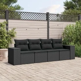 Juego de sofás jardín 4 pzas con cojines ratán sintético negro by , Modular outdoor sofas - Ref: Foro24-3222274, Price: 309,8...