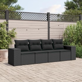 Juego de sofás jardín 4 pzas con cojines ratán sintético negro by , Modular outdoor sofas - Ref: Foro24-3222274, Price: 292,1...