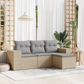 Gartensitzgruppe mit 4-teiligen Sofas und Kissen aus synthetischem Rattan in Beige. von , Modulare Sofas für den Außenbereich...