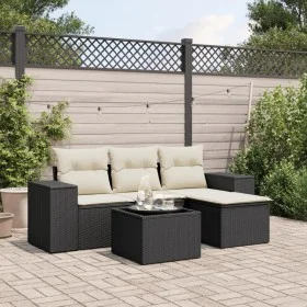 Gartenmöbel-Set, 5-teilig, mit schwarzen Polstern aus synthetischem Rattan. von , Modulare Sofas für den Außenbereich - Ref: ...