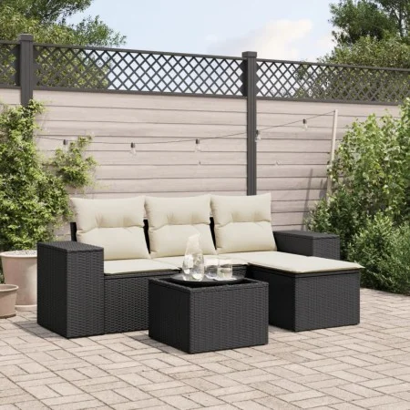 Gartenmöbel-Set, 5-teilig, mit schwarzen Polstern aus synthetischem Rattan. von , Modulare Sofas für den Außenbereich - Ref: ...