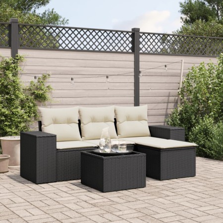 Set de muebles de jardín 5 pzas y cojines ratán sintético negro by , Modular outdoor sofas - Ref: Foro24-3222475, Price: 281,...