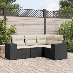 Gartensitzgruppe 4-teilig mit schwarzen Polstern aus synthetischem Rattan von , Modulare Sofas für den Außenbereich - Ref: Fo...