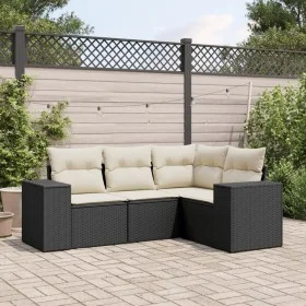 Gartensitzgruppe 4-teilig mit schwarzen Polstern aus synthetischem Rattan von , Modulare Sofas für den Außenbereich - Ref: Fo...