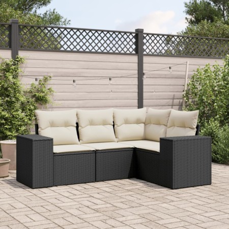 Gartensitzgruppe 4-teilig mit schwarzen Polstern aus synthetischem Rattan von , Modulare Sofas für den Außenbereich - Ref: Fo...