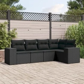 Gartenmöbel-Set, 5-teilig, mit schwarzen Polstern aus synthetischem Rattan. von , Modulare Sofas für den Außenbereich - Ref: ...