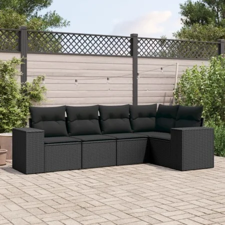 Set de muebles de jardín 5 pzas y cojines ratán sintético negro by , Modular outdoor sofas - Ref: Foro24-3222524, Price: 409,...