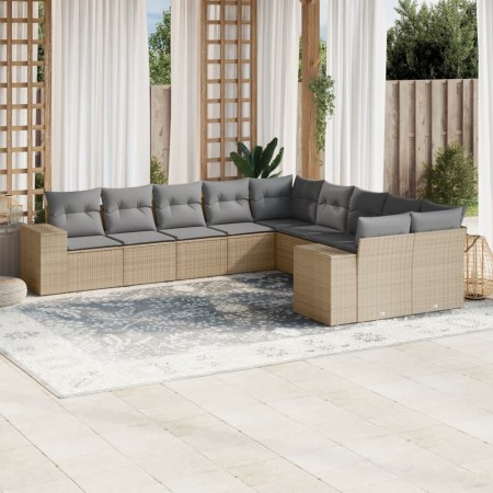 Gartensofa-Set mit 10-teiligen beigen Kissen aus synthetischem Rattan. von , Gartensets - Ref: Foro24-3223108, Preis: 622,00 ...