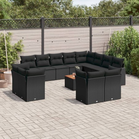 Set de sofás de jardín y cojines 13 pzas ratán sintético negro by , Garden sets - Ref: Foro24-3223948, Price: 882,30 €, Disco...