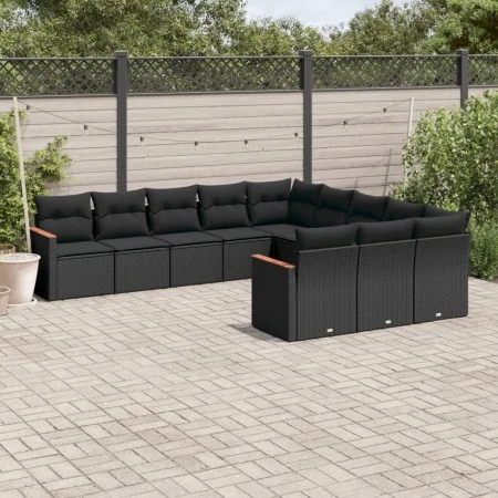 Set de sofás de jardín 11 pzas y cojines ratán sintético negro by , Garden sets - Ref: Foro24-3258828, Price: 692,47 €, Disco...