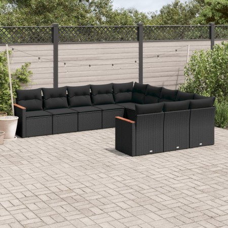 Set de sofás de jardín 11 pzas y cojines ratán sintético negro by , Garden sets - Ref: Foro24-3258828, Price: 717,26 €, Disco...