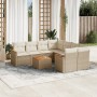 Set de sofás de jardín 9 pzas con cojines ratán sintético beige