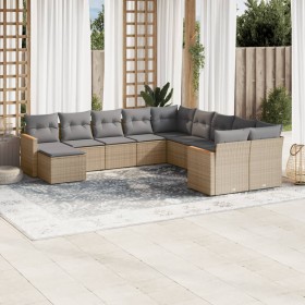 Set de sofás de jardín 11pzas con cojines ratán sintético beige