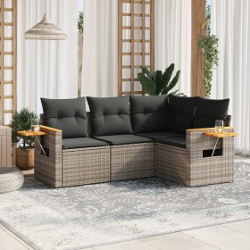 Gartensofagarnitur 4-teilig mit grauen Polstern aus synthetischem Rattan von , Gartensets - Ref: Foro24-3259176, Preis: 316,5...