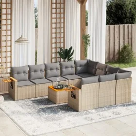 Set de sofás de jardín 11pzas con cojines ratán sintético beige by , Garden sets - Ref: Foro24-3259588, Price: 675,03 €, Disc...