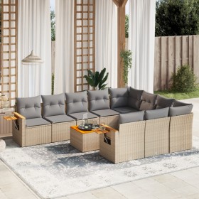 Set de sofás de jardín 11pzas con cojines ratán sintético beige