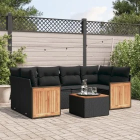 Set de comedor de jardín 7 pzas y cojines ratán sintético negro by , Garden sets - Ref: Foro24-3259878, Price: 463,65 €, Disc...