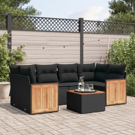 Set de comedor de jardín 7 pzas y cojines ratán sintético negro by , Garden sets - Ref: Foro24-3259878, Price: 462,68 €, Disc...