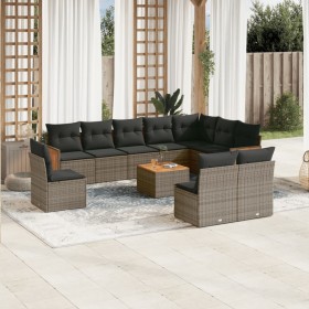 Gartensofagarnitur 11-teilig mit grauen Kissen aus synthetischem Rattan. von , Gartensets - Ref: Foro24-3260163, Preis: 630,9...
