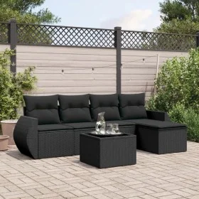 Set de sofás de jardín 6 piezas y cojines ratán sintético negro by , Garden sets - Ref: Foro24-3253632, Price: 378,35 €, Disc...