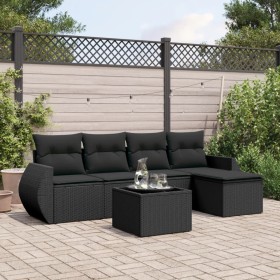Set de sofás de jardín 6 piezas y cojines ratán sintético negro by , Garden sets - Ref: Foro24-3253632, Price: 387,89 €, Disc...