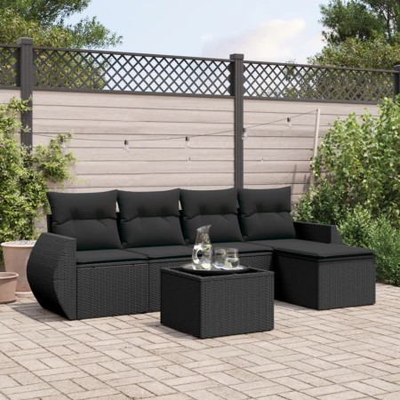 Set de sofás de jardín 6 piezas y cojines ratán sintético negro de , Conjuntos de jardín - Ref: Foro24-3253632, Precio: 389,22 €