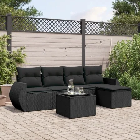 Set de sofás de jardín 6 piezas y cojines ratán sintético negro by , Garden sets - Ref: Foro24-3253632, Price: 383,61 €, Disc...
