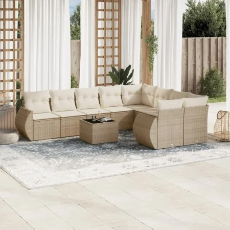 Gartensofa-Set mit 10-teiligen beigen Kissen aus synthetischem Rattan. von , Gartensets - Ref: Foro24-3254185, Preis: 791,81 ...