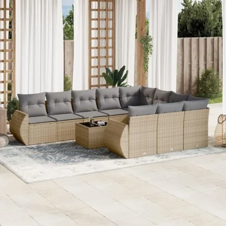 Set de sofás de jardín 11pzas con cojines ratán sintético beige by , Garden sets - Ref: Foro24-3254236, Price: 738,26 €, Disc...