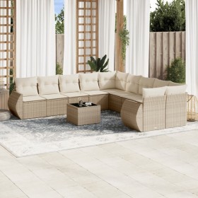 Set de sofás de jardín 11pzas con cojines ratán sintético beige