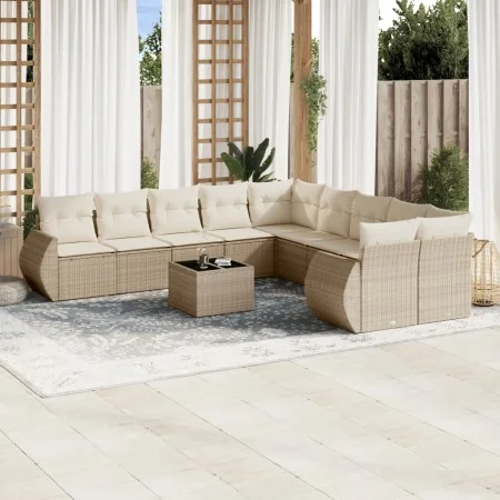 Set de sofás de jardín 11pzas con cojines ratán sintético beige by , Garden sets - Ref: Foro24-3254255, Price: 807,64 €, Disc...