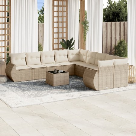Set de sofás de jardín 11pzas con cojines ratán sintético beige by , Garden sets - Ref: Foro24-3254255, Price: 779,24 €, Disc...