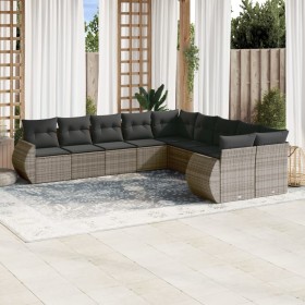 Set de sofás de jardín 11 pzas y cojines ratán sintético gris by , Garden sets - Ref: Foro24-3254257, Price: 699,85 €, Discou...