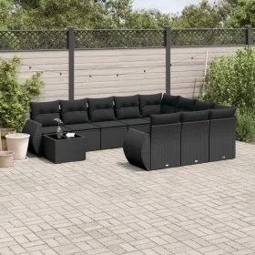 Set de sofás de jardín 11 pzas y cojines ratán sintético negro by , Garden sets - Ref: Foro24-3254262, Price: 723,06 €, Disco...