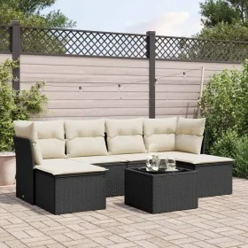 Set de comedor de jardín 7 pzas y cojines ratán sintético negro de , Conjuntos de jardín - Ref: Foro24-3218016, Precio: 380,1...