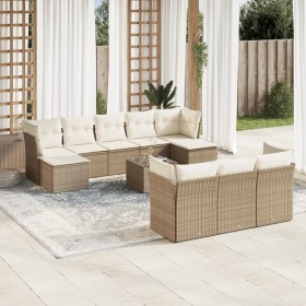 Set de sofás de jardín 11pzas con cojines ratán sintético beige