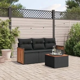 Gartensitzgruppe 4-teilig mit schwarzen Polstern aus synthetischem Rattan von , Gartensets - Ref: Foro24-3227441, Preis: 244,...