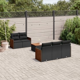 6-teiliges Gartensofa-Set und Kissen aus schwarzem Kunststoff-Rattan. von , Gartensets - Ref: Foro24-3227462, Preis: 381,38 €...