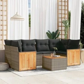 Set de sofás de jardín 7 piezas con cojines ratán PE gris by , Garden sets - Ref: Foro24-3227481, Price: 435,12 €, Discount: %