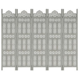 Biombo 5 paneles tallado a mano madera de mango gris 200x165 cm de vidaXL, Divisores de ambientes - Ref: Foro24-285323, Preci...