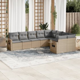 Set de sofás de jardín 9 pzas con cojines ratán sintético beige