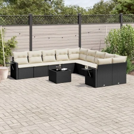 Set de sofás de jardín 11 pzas y cojines ratán sintético negro by , Garden sets - Ref: Foro24-3220715, Price: 647,75 €, Disco...