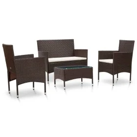 4-teiliges Gartenmöbel-Set und braune synthetische Rattankissen von vidaXL, Gartensets - Ref: Foro24-45811, Preis: 213,49 €, ...