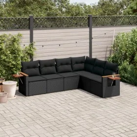 Set de sofás de jardín 6 piezas y cojines ratán sintético negro by , Garden sets - Ref: Foro24-3226839, Price: 428,98 €, Disc...