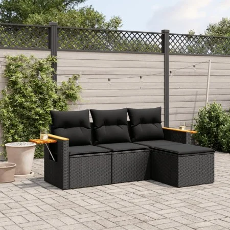 Juego de sofás jardín 4 pzas con cojines ratán sintético negro by , Garden sets - Ref: Foro24-3226741, Price: 272,27 €, Disco...