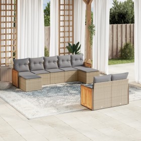 Set de sofás de jardín 9 pzas con cojines ratán sintético beige