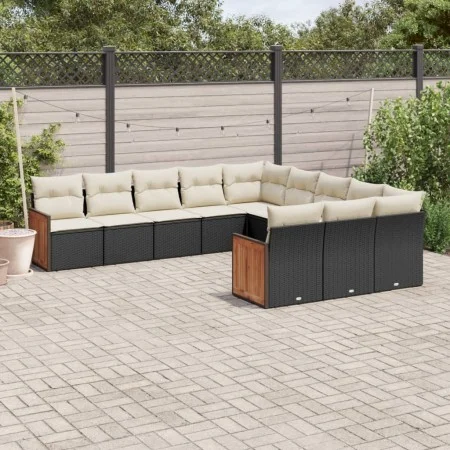 Set de sofás de jardín 11 pzas y cojines ratán sintético negro by , Garden sets - Ref: Foro24-3228107, Price: 645,05 €, Disco...