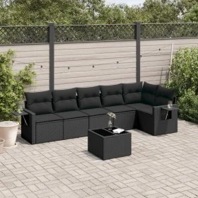 Set de comedor de jardín 7 pzas y cojines ratán sintético negro by , Garden sets - Ref: Foro24-3252532, Price: 486,94 €, Disc...