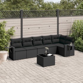 Set de comedor de jardín 7 pzas y cojines ratán sintético negro by , Garden sets - Ref: Foro24-3252532, Price: 479,00 €, Disc...