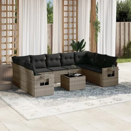 Set de sofás de jardín 10 pzas con cojines ratán sintético gris by , Garden sets - Ref: Foro24-3252947, Price: 616,37 €, Disc...
